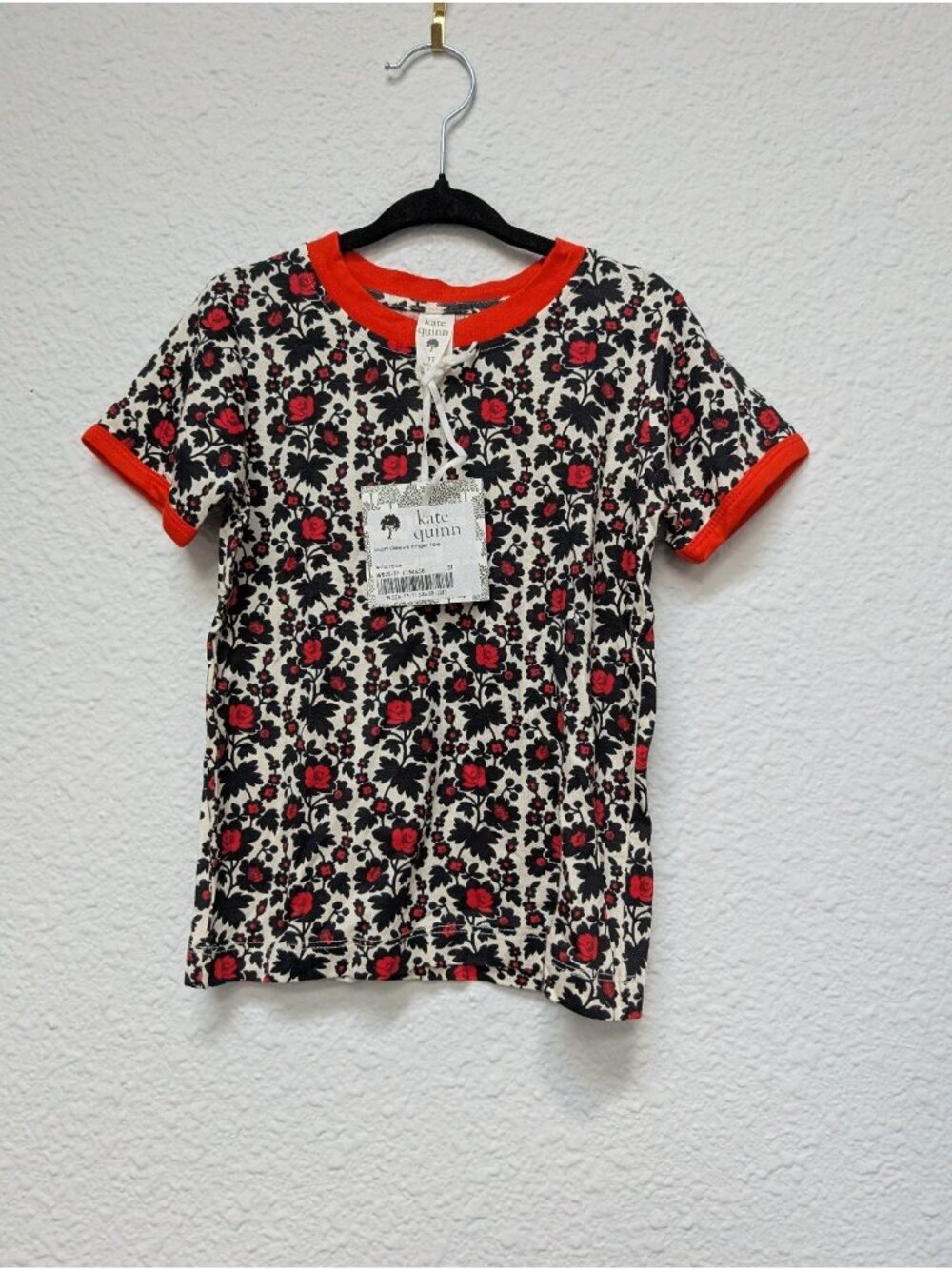 Kate Quinn Bamboo Wild Rose Ringer Tee 3T Floral Black & Red Spooky Halloween
